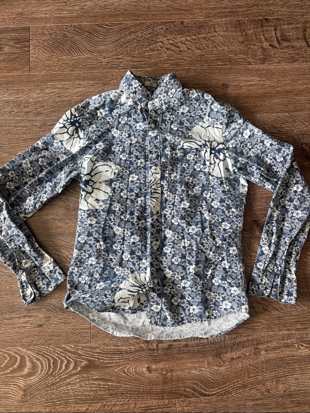 J. Crew Blue and White Floral Button-Down Shirt